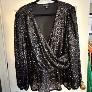 Susan Graver Occasions Sequin Faux
Wrap Long-Sleeve Top ~ Never Worn.